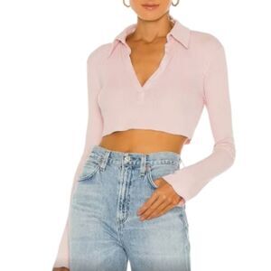Lovers & Friends Light Blush Celeste Cropped Polo Top